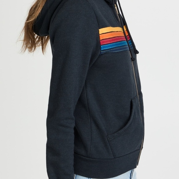 Aviator Nation multistriped full zip dark grey hoodie size large - Picture 5 of 14